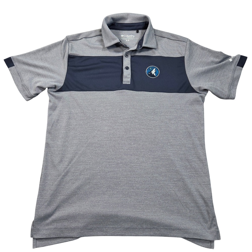 Minnesota Timberwolves Polo Shirt Mens Medium Grey Blue Golf Columbia Omni-Wick